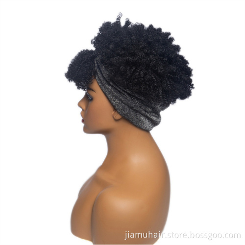 Headband Synthetic Wig Short Afro Kinky Curly Hair Wigs For Black Women Fluffy Curls Hairband African Turban Wrap Hair